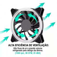 PlayShop Electronics Cooler Fan LED RGB 12V Ventoinha Para Dissipador Gabinete e Cpu / Processador Gamer 120mm / 12cm De 1500 rpm, Conector 3 Pinos + 4 Pinos molex - RGB - Visão 3