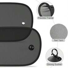 2Pcs 19.68''x11.81'' Universal Car Window Sun Shade, Premium High Density Breathable Mesh Fabric Sun Visor, Strong Suction Cups Easy Install Stable Fix Design, Effective Sun Light Block & UV Protection Heat Insulation, Anti Glare Protect Skin & Car Interior From Sun Exposure, Lightweight Portable Foldable Space Saving Auto Window Cover - Multicolor - View 7