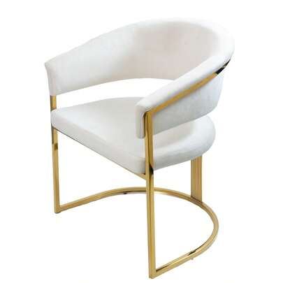 Silla Tipo Arpa Moderna de Lujo Tapizada en Terciopelo Suave BEIGE, Silla de Comedor Elegante con Base Metálica Dorada, Sillón Decorativo Premium para Sala, Recámara y Tocador, Silla Acolchonada Ergonómica con Respaldo Curvo, Diseño Contemporáneo, Silla Estética para Interiores Modernos, Mueble de Alta Calidad, Silla dorada y Resistente en dorado