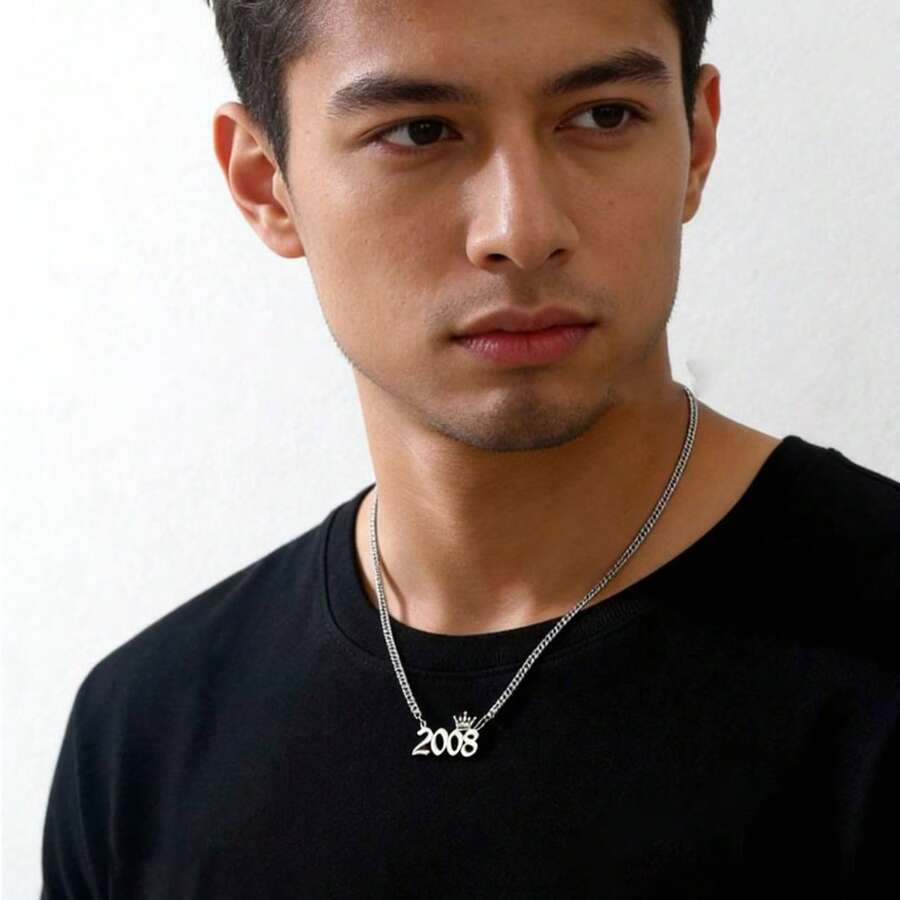 2008年男女通用皇冠项链，钛钢嘻哈风颈链 - 銀色 - 查看 1
