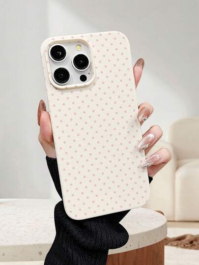 1 Peça Capa Milky Pink com Bolinhas 2D, Marca Clássica Nova de Alta Qualidade Retrô de Luxo com Textura de Couro Sintético, À Prova de Poeira e Água, Compatível com iPhone 17/16/15/14/13/12/11/Pro/ProMax/X/XR/XS/XSMAX/7/8/PLUS/Air/SE2/3, Presente Ideal para Amigos, Família, Casais, Aniversários, Feriados