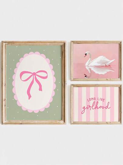 1pc, Canvas Wall Art, Framed Nursery Wall Decor, Wall Art For Girls' Rooms, Pink Bow Art, Pink Swan Poster, Kids' Room Decor, Playroom Decor, Nursery Decor, Cozy Wall Art, Gifts For Girls And Boys, Bathroom Decor, Room Decor, Preschool Decor, Daycare Decor, Baby Gifts, Newborn Gifts, Graduation Gifts, Party Decor, Mother's Day Decor, Father's Day Decor
