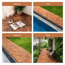 10 PCS Interlocking Deck Tiles Diagonal Pattern, 12" X 12" Acacia Wood Tiles For Patio, Waterproof, All-Weather, Outdoor Decking For Garden, Pool, Balcony - Brown + Acacia Wood - View 10