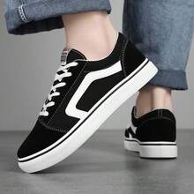 Men's Solid Color Canvas Skate Shoes, Comfortable Non-Slip Lace-Up Sports Sneakers Suitable For Outdoor Activities - Black Gold - View 6