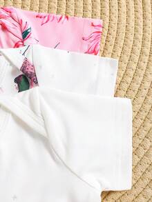 Set de 3 piezas Enterizo de bebé con estampado de niña bailando y flores para recién nacidos - Blanco - Ver 4