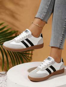 Women's Casual Versatile Printed Sneakers, Stylish Eye-Catching Comfortable And Durable Rubber Soft-Soled Sneakers, Breathable Lightweight Spliced Women's Sneakers - 白色 - 查看 1