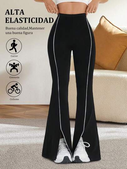 Pantalones deportivos casuales minimalistas con patchwork para mujer, pantalones de yoga de pierna ancha, pantalones de trabajo elásticos para entrenamiento, para entrenamiento, atletismo, running, ciclismo, yoga