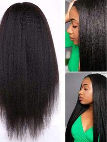 180% Density Yaki Straight Lace Front Wig For Women, Black Fluffy Style, Yaki Straight 10-36 Inch Mixed Hair 13*4 Lace Front With Natural Hairline, Comfortable & Durable, Suitable For Daily Wear, Family Gatherings, Holidays, Parties - SNatural - View 7
