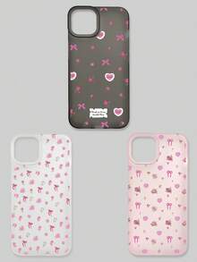 3 piezas Estuche de teléfono con estilo de niña dulce Y2K, con lazo floral, cubierta protectora suave de TPU semi-transparente mate anti-caída, estampado completo de patrón de rosa y corazón, 3 colores y patrones diferentes, compatible con la serie , adecuado como regalo de cumpleaños, uso diario para mujeres/estudiantes - Multicolor - Ver 14