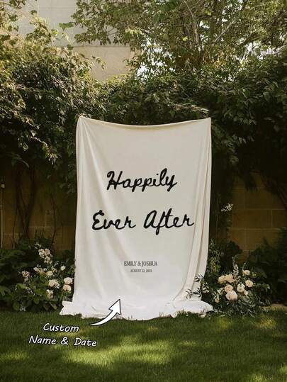 1pc Customizable Romantic Wedding Theme Tapestry, Can Print Personalized Names, Dates, English Slogans For Decoration, Wedding Ceremony Entrance Area, Outdoor Mori Style Wedding Photo Backdrop Wall Hanging