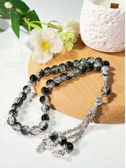 1 chuỗi tràng hạt cầu nguyện Hồi giáo 33 hạt, họa tiết rạn nứt, màu sắc nhẹ nhàng trang nhã dành cho phụ nữ.