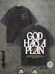 Jesus Tee God Has A Plan Graphic Tee Double-Sided Print Washed T-Shirt Holiday Gifts Y2K Men's Graphic Tees, Street - Style Vintage Washed T - Shirts, 230G Cotton T - Shirts, 100% Pure Cotton, Unisex Graphic Tees Halloween Back To School ShirtsNew Casual T-Shirts For Men And Women - 黑色 - 查看 14
