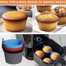 6pcs/Set Multi-Function Air Fryer Baking Cups, Non-Stick Round Muffin/Pie Molds, Reusable, Evenly Heated And Easy Release, Striped Texture Design, Suitable For Cake Making - Multicolor - View 9