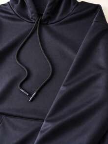 Women's Sweatshirt And Pants Set For Cold Weather, Winter Jacket, Kangaroo Hoodie With Hood, Long Sleeves, Flannel Tracksuit - 黑色 - 查看 6