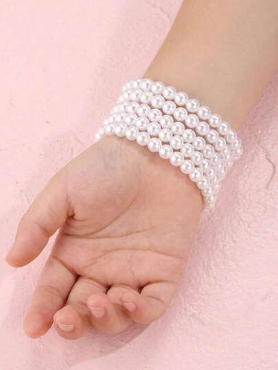 Bộ 3/5/6 chiếc vòng tay ngọc trai giả màu trắng tinh tế, dễ thương, thời trang, phụ kiện trang sức cho tiệc tùng, trang trí, vòng tay ngọc trai nhiều lớp.