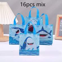 8/16 piezas Bolsas de tela no tejida con diseño de tiburón azul, adecuadas para negocios, compras, comercio minorista, eventos de cumpleaños, decoraciones de fiesta y embalaje de regalos, bolsas de regalo refrescantes de verano, bolsas de almacenamiento y compras - 9060 - Ver 12