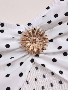 Bộ áo liền quần nữ mùa hè ngọt ngào và cá tính chấm bi, áo liền quần lửng có bèo nhún ở eo, thích hợp cho đi biển, kỳ nghỉ và mặc hàng ngày. - Đen và trắng - Xem 5