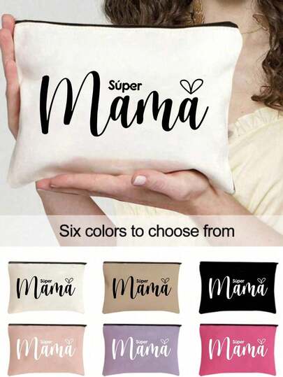 Túi vải canvas đa năng in chữ "Mama", nhẹ và không mùi, làm từ polyester, túi đựng đồ vệ sinh cá nhân khi đi du lịch, túi trang điểm xách tay, đồ dùng du lịch hoàn hảo cho mỹ phẩm và văn phòng phẩm, túi trang điểm đa năng thời trang, túi trang điểm cho mẹ, đồ dùng cần thiết khi đi du lịch, đồ dùng ký túc xá, đồ dùng phòng tắm, đồ trang sức, son dưỡng môi và mỹ phẩm, đồ dùng cần thiết cho kỳ nghỉ, quà tặng Ngày của Mẹ.