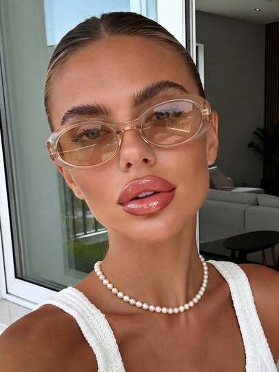 1 Pair Oval Small Frame Champagne Color Fashion Glasses, Suitable For Driving, Travel, Sports Style, Holiday Outfits, Beach, Music Festivals, Outings, Summer Accessories, Vacation, Family Outings, Elegant Attire, Street Style Accessories, Sports, Parties, Outdoor Activities, Street Style, Fishing, Holidays, Vacation