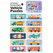 Kids Cartoon Animal & Vehicle Pattern Tin Box Matching Puzzle, Early Learning Cognition Educational Toy, Birthday Gift For Kids - Multicolor - View 11