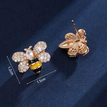1 par de pendientes de botón con abeja de circonita, accesorio versátil para uso diario, citas, ir y venir - pendientes - Ver 6