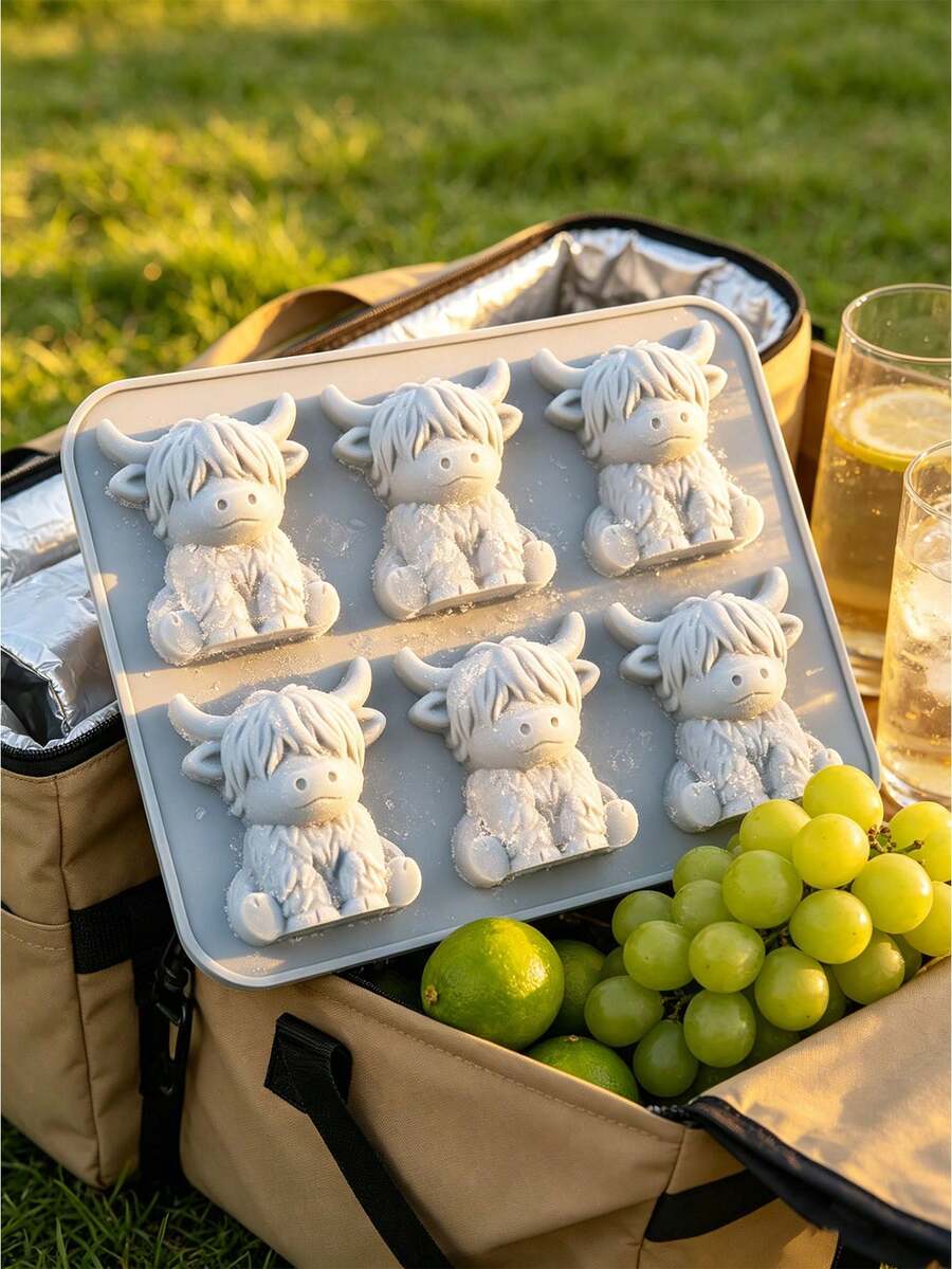 6-Cavity Highland Cow Shaped Silicone Tray, 3D Cute Cow Silicone Ice Mold, Ice Pop Mold, Ice Cream Mold, Ice Cream Making Tool, Cake Ball Mold, Reusable Animal Shaped Mold For Whiskey, Cocktail, Coffee, Beer, Beverage, Dessert, Baking, Party Supplies, Essential For Summer, Easter And Holiday Decor, Summer Family Gathering, Kitchen DIY Tool, Gift For Milk Lovers, Holiday Essential, Summer - Multicolor - View 1