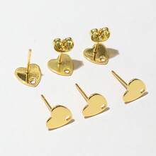 20pcs 8mm Heart Shape Stainless Steel Stud Earring Pins With Earring Stoppers DIY Earrings Jewelry Making Accessories - Gold - View 3