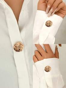 1 pieza 2026 Nuevos gemelos y broches de solapa elegantes y de moda con estilo europeo, múltiples opciones: redondos dorados, con forma de concha - Dorado - Ver 4