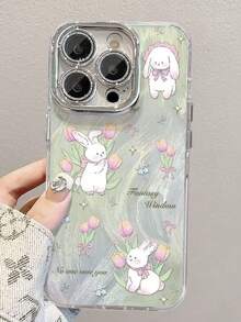 1 chiếc ốp lưng điện thoại bảo vệ toàn diện chống sốc, họa tiết hoa tulip nhuộm tie-dye và lông thỏ, dành cho iPhone 11/12/13/14/15/16/17/Pro Max. - màu xanh lá - Xem 2