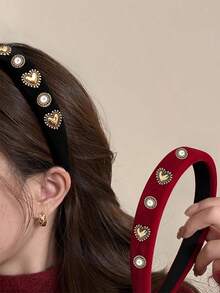 1 chiếc băng đô bản rộng cao cấp đính ngọc trai và kim cương dành cho nữ, thích hợp cho tiệc sinh nhật, hẹn hò, đám cưới và các dịp khác. - Màu Đỏ Sâu - Xem 5