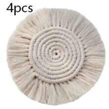 4个7英寸波西米亚风圆形编织杯垫，带流苏，防滑手工餐垫，吸水杯垫，适用于杯子、马克杯，酒吧家居厨房装饰，餐厅派对用品 - 彩色 - 查看 8