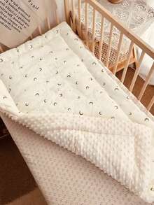 1pc Baby Crib Mattress Pad, Soft Plush Fabric Warm Cushion, Nursery Bed Mattress, Children Bedding, Reversible & Washable - Golden Star and Moon - View 5