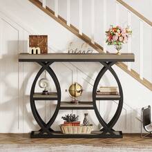 LITTLE TREE 39.4" Console Table, Industrial 4-Tier Sofa Table Entryway Table With Storage Shelves, Narrow Wood Accent Tables With Metal Frame For Small Spaces, Hallway, Foyer, Grey - Grey - View 3