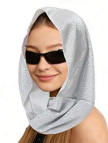 1 Set Sequin Carnival Hat & Scarf, Black Hooded Headscarf, Suitable For Festivals, Halloween, Concerts, Parties, Unisex,Summer,Beach - Color - View 7