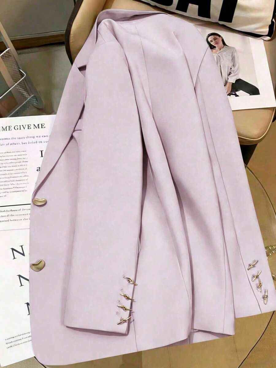 女士纯色缺角领单排扣休闲百搭通勤西装外套（春季款）