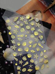 2 片装 3D 立体烫金海洋海星贝壳美甲贴纸，金色多款扇贝海螺自粘美甲饰品，Y2K 海洋系列生物美甲贴纸装饰 - 彩色 - 查看 7