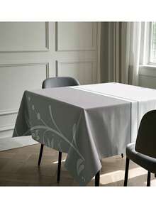 1pc Printed Tablecloth, European Style Rectangular Or Square Tablecloth, Minimalist Design Suitable For Picnics, Parties Or Room Decor - Grayish White - View 11