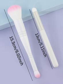 2支双头化妆刷 美妆工具 眼影高光散粉粉底遮瑕腮红面部刷 - 白色 - 查看 2