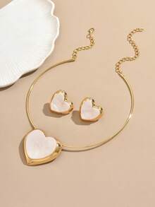 3pcs Exaggerated Geometric Heart Earrings & Necklace Set For Women - Love Set - View 3