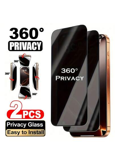 2片装四向360度隐私屏幕保护膜，横向和纵向四向全覆盖防窥钢化玻璃膜，适用于 17 Pro Max/16 Pro Max/17 Air/16 Plus/15 Pro Max/14/13/12/11系列，防指纹无缝边缘