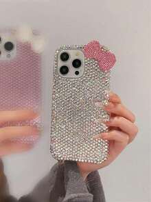 Girls' Bow Tie Is Suitable For Apple 16 Phone Case, Full Diamond  17 Pro Max Luxurious Shell 15 - White - View 5