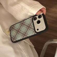 Minimalist Pink Plaid Pattern Fashion Phone Cases 1pc Plaid Style Korean Sweet Epoxy Silver Edge Phone Case Compatible With Apple Series Vintage Classic Design Women's Day Gift Birthday Anniversary - 綠色 - 查看 7