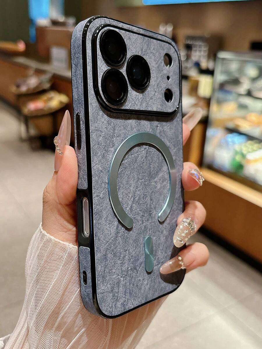 奢华镜头保护皮纹理羊皮磁吸仿皮手机壳，兼容 17 Pro Max、17 Pro、16 Pro Max、16 Pro、15 Pro Max、14 Pro、14、13 Pro Max，防震保护套