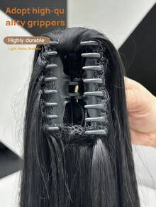 Perruque queue de cheval pour femmes - Mèches de cheveux synthétiques résistantes à la chaleur, extensions à clipper réalistes (noir/brun/beige) - Pièce de cheveux droits de 18 pouces de long, convient pour les cheveux courts, les fêtes, l'usage quotidien et la pousse rapide des cheveux - Multicolore - Voir 3