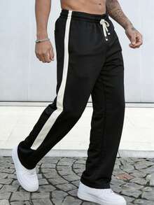 Quần thể thao nam dáng suông đơn giản mùa xuân/hè, quần thời trang kẻ sọc tương phản, quần áo nam, quần tây đen. - màu đen - Xem 4