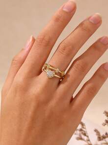 1 chiếc nhẫn hình trái tim thanh lịch dành cho nữ, mạ vàng 18K, bằng đồng, hình trái tim hình học, kiểu dáng hở, trang sức thời trang cưới, quà tặng thẩm mỹ, đeo hàng ngày. - Nhiều màu - Xem 10