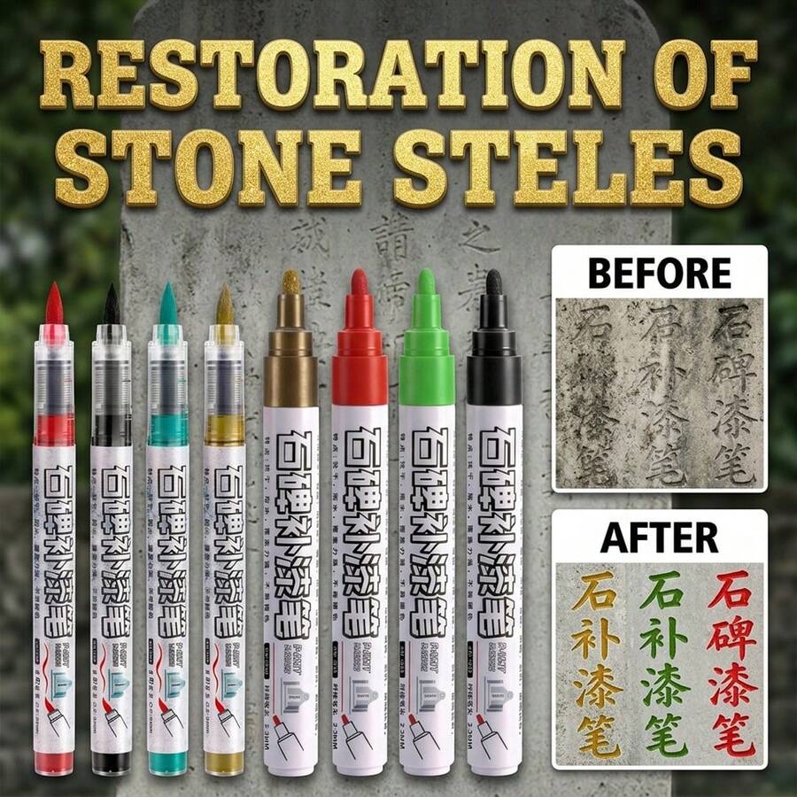 1pc Waterproof & Sunproof Gravestone Repair Pen, Permanent Marker For Restoring Gravestone Inscriptions, Back To School - Stone Tablet Touch-up Paint Pen - View 1