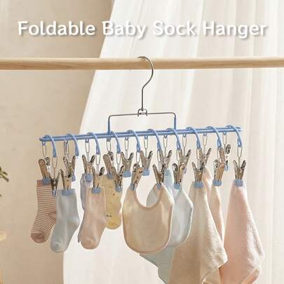1 cái giá phơi tất bằng thép không gỉ 20 kẹp, móc treo quần áo để phơi tất, đồ lót, quần áo trên ban công, chống gió, dùng trong gia đình, cho em bé