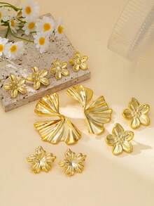 10 pezzi Set di orecchini alla moda a fiore, placcati in oro spesso ipoallergenici resistenti ai raggi UV, eleganti per uso quotidiano, feste, regali per fidanzate e madri - Dorato - Visualizzare 2