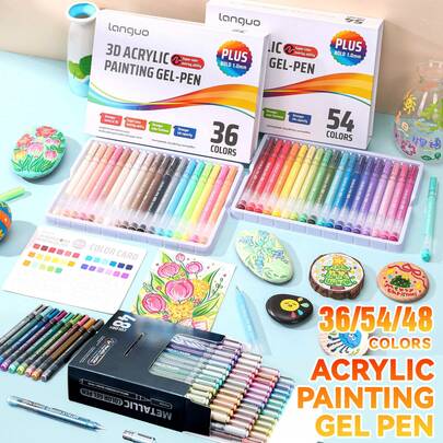Bộ bút vẽ nhật ký 3D Languo - 216 màu bút gel acrylic & 48 màu ánh kim & 4 lựa chọn hộp quà (36/54/72 màu) - Đầu bút mảnh 1.0mm, thích hợp cho vẽ tranh, phác thảo và ghi nhật ký nghệ thuật | Pha màu mượt mà, dung tích mực lớn | Lý tưởng cho nghệ sĩ và người mới bắt đầu, món quà tuyệt vời cho học sinh nam/nữ, quà tặng nhân dịp tựu trường & quà tặng cho giáo viên.